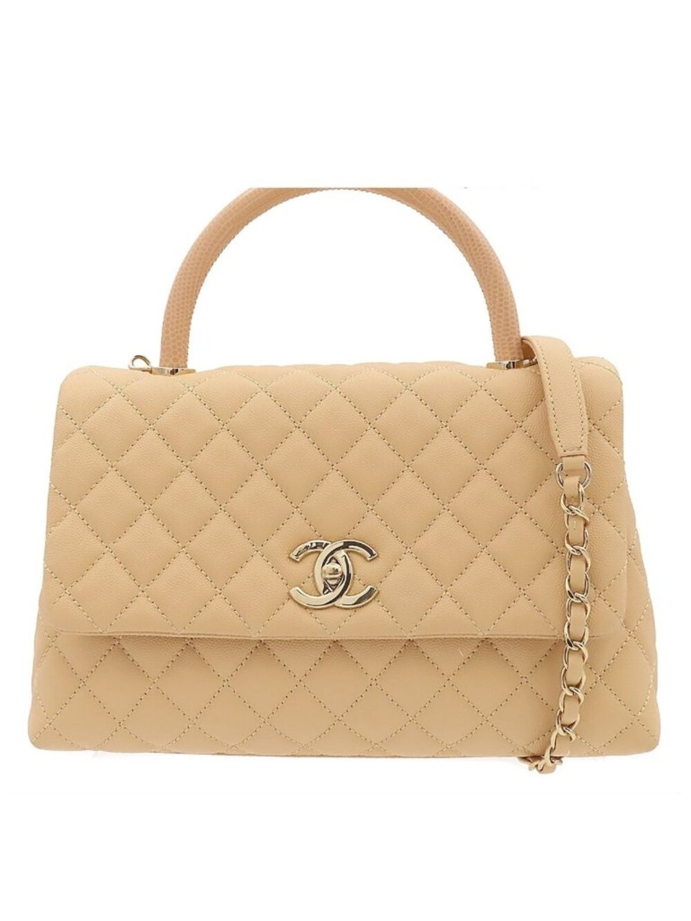 Chanel Coco Handle 29 Beige Caviar Leather Quilted Top Large 2-Way Chain